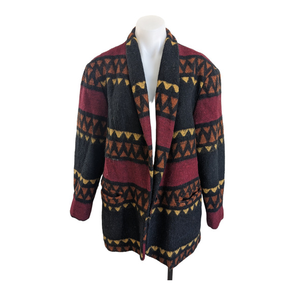 David Paul NY Size Large Southwestern Jacket Red Brown Yellow Wool Blend Pockets - Picture 1 of 11